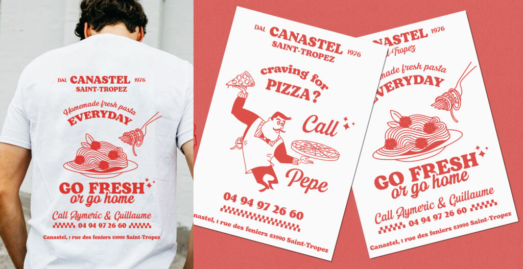 design flyer et t shirt restaurant italien